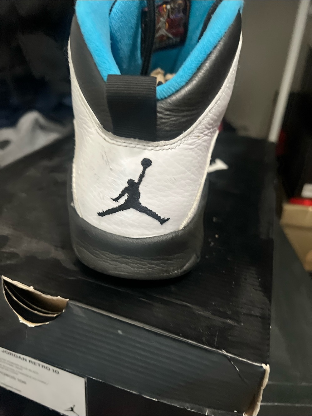 Jordan Retro 10 White and Black High-Top Sneakers with Teal Accents - Picture 4 of 4